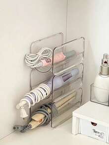 1/2 piezas Estante de almacenamiento de escritorio transparente de acrílico, adecuado para el tocador del baño para guardar secador de pelo, rizador, herramientas de belleza - Multicolor - Ver 4