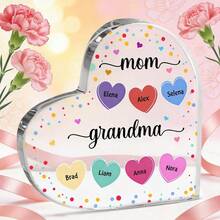 Personalized Heart-Shaped Mom Acrylic Plaque - Gift For Grandma - Mom From Daughter Son Kids Acrylic Heart Mothers Plaque Grateful Birthday Gifts For Mom Love Heart Gifts Acrylic Best Mom Sign Acrylic - Multicolor - View 4