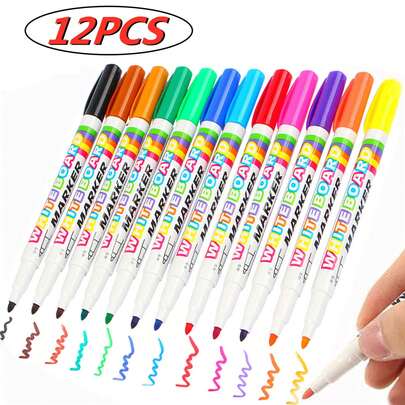 12 Colour Dry Erase Whiteboard Markers Easy Wipe For School Office Home