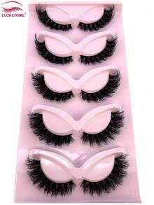 5 Pairs Cat Eye 3D Faux Mink Lashes, Winged & Natural Look, Wispy Voluminous Eye-End Elongated Soft False Eyelashes - Black - View 5