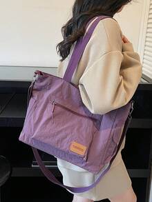 大容量托特包带零钱包 1个 新款韩版学院风中学生书包休闲包斜挎单肩包帆布包斜挎包，女士包带零钱包和笔记本电脑隔层，轻便、便携、可折叠、经典休闲，适合青少年女孩、女性、大学生、教师、学生手提包、大学必备包、教师礼物、情人节礼物 - 紫色 - 查看 3