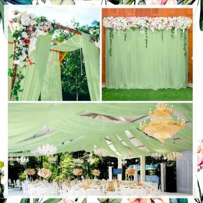 1 件婚礼用天花板帷幔，5 英尺 x 26 英尺，绿色薄纱婚礼天花板帷幔，透明薄纱垂幔面料，适用于仪式、派对、生日、新娘派对