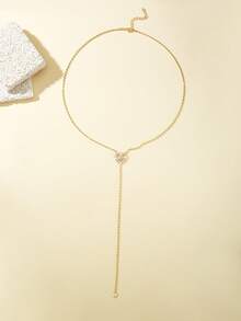 1 pièce Collier pour femme, style bohème plage à gland multicouche, pendentif en forme de cœur et d'étoile incrusté de zirconium en cuivre avec gland, collier long en forme de Y, accessoire de fête cadeau - Or jaune - Voir 7