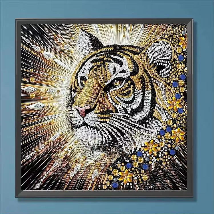 5D Diamond Painting Kit - Tiger Theme, Asymmetrical Shape Diamonds, DIY Abstract Art, Canvas Wall Decor With Accessories - View 3