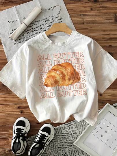 Camiseta de manga corta con cuello redondo y estampado de letras All Butter