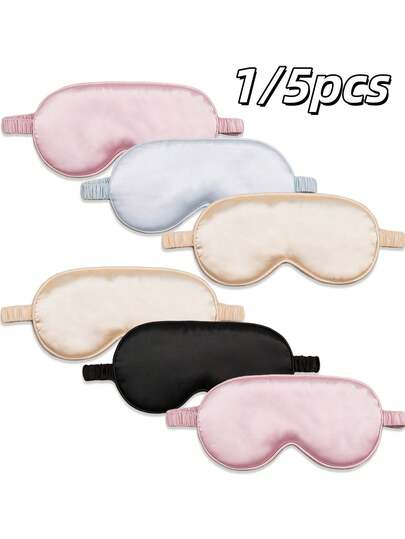 5pcs/1pc,Champagne Color, Pink, Blue, Double-Sided Silk-Like Breathable Sleep Eye Mask, Helps Relieve Eye Fatigue, A Light-Blocking Eye Mask, Promotes Sleep, Suitable For Girls During Naps, A Light-Blocking Eye Mask That Is Not Tight.