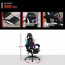 X Rocker Achiever - Silla para Videojuegos de PC, iluminación LED RGB, Silla de computadora ergonómica Ajustable para Jugadores de computadora con Ruedas, Color Blanco y Negro - Blanco - Ver 2