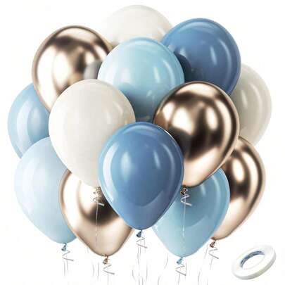 Dusty Blue & Champagne Gold Balloon Set, 10 Inch/25.4 Cm Grey Blue, Champagne Gold Helium Latex Balloons For Bridal Shower, Gender Reveal, Wedding, Engagement, Birthday Party Decor