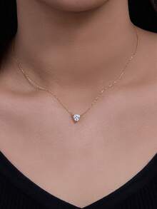 1件S925纯银极简主义镶钻颈链，配锆石心形吊坠，奢华设计 - 金色 - 查看 1