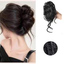 1Pc Women's Hair Bun Headband High And Side Ponytail Artificial Hair Extension Natural Hair Volume Increase Flower Bud - Màu đen tự nhiên - Xem 3