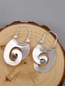 1 Pair Classic Minimalist Spiral Hoop Earrings - Women's Minimalist Jewelry - Creative Gift For Daily And Party Occasions - Accessory For All Scenes - Silver - View 3