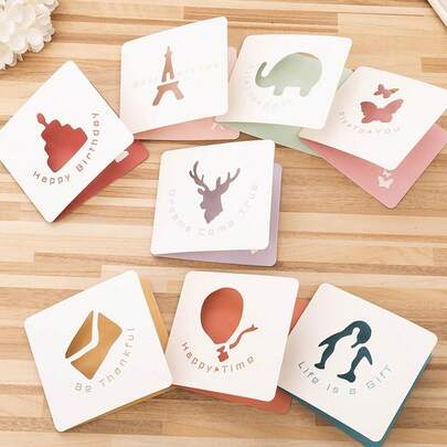 AFYPRTY 30pcs 3.94*3.50 Inch Hollow Out Design White Cardstock Greeting Cards, Featuring Eiffel Tower, Elephant, Deer, Butterfly, Hot Air Balloon & Envelope Patterns With Assorted Colored Backing, Blank Interior For Handwritten Messages, For Birthday, Thank You, Anniversary, Celebration, Gift Embellishment And Festive Occasions
