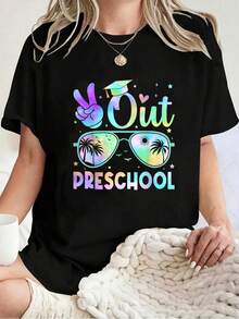 Camiseta Unisex 100% Algodón con Estampado Tie Dye 'Peace Out' para el Último Día de Preescolar, Camiseta de Manga Corta con Cuello Redondo para Hombre y Mujer - Negro - Ver 6