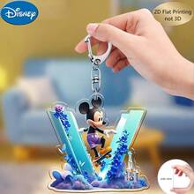 2D平面印刷，米奇蓝色亚克力钥匙扣，26个英文字母A-Z，可爱卡通包包挂饰，情侣朋友专属字母饰品，适合作为圣诞节、感恩节、母亲节和父亲节礼物，也可用于装饰车辆、包包、汽车和圣诞树，趣味钥匙扣设计 | 耐用亚克力2D平面家居装饰包包挂件 - 彩色 - 查看 19