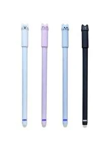 4pcs Cat Erasable Gel Pens, 0.5mm Magic Ink, Blue & Black Pen Set With Eraser, Creative Student Stationery, Back To School Supplies - Sets - View 7