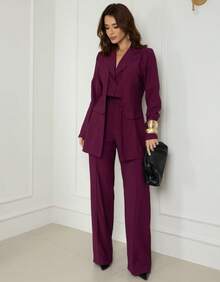 Women's Premium Blazer And Pants Set - Burgundy - View 3
