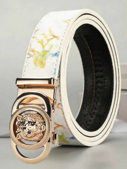 高品质男士商务自动扣皮带，配金色合金自动扣，适合中青年上班族。