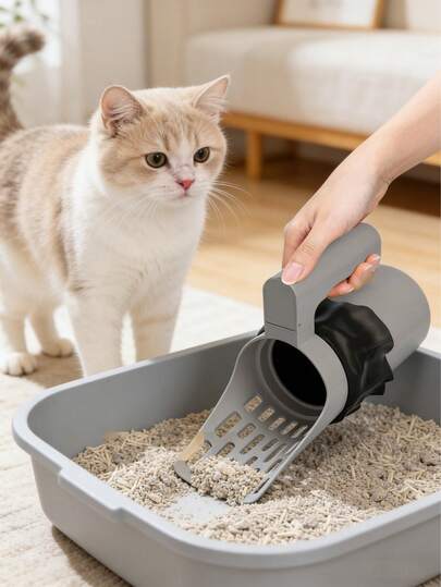 Pala recolectora de arena para gatos multifunción desmontable, pala recolectora de arena para gatos de gran capacidad integrada, caja de almacenamiento de residuos y bolsa de basura, material de PP de alta calidad, duradero, suministros de limpieza portátiles para mascotas, pala de heces de gato perfecta, regalo ideal para amantes de las mascotas en días festivos y ocasiones especiales