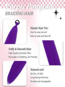 2pcs/Set 26-Inch Ombre Straight Hair Extensions With Elastic Headband, Suitable For Daily Wear, Halloween, Christmas, New Year Costume Parties - Multicolor - View 5