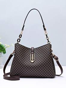1pc Fashionable Coffee Texture Handbag, Shoulder Bag & Crossbody Bag 2-In-1, Suitable For Travel, Shopping, Sightseeing - Coffee - View 6