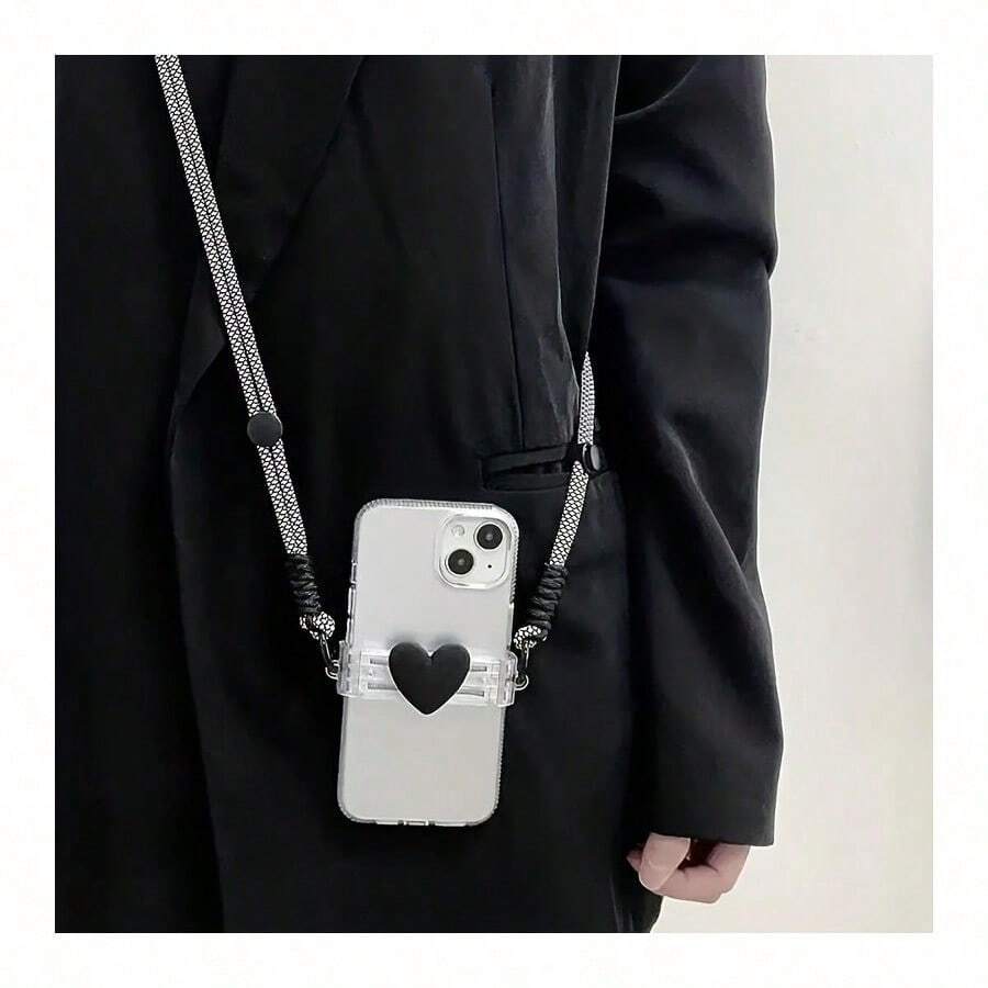 Black Heart Element Three-Dimensional Love Bow Is Suitable For All Models Of Mobile Phone Chain, Which Can Be Disassembled And Extended, And The Neck Rope Is Inclined To Hang Around Diy Women's Back Clip Spring Birthday Gift - Black - View 1