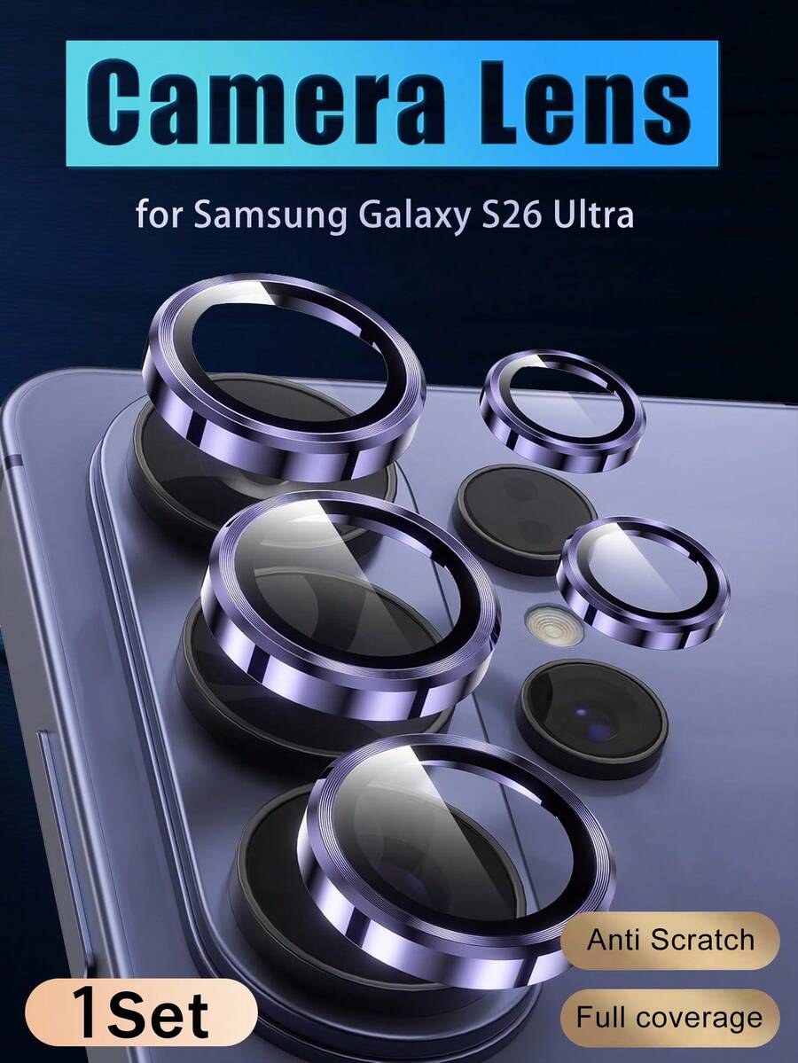 合金钢化玻璃镜头膜 1 片装 相机镜头保护膜 兼容三星 Galaxy S26 Ultra,独立金属环钢化玻璃相机盖,适用于 Galaxy S25 Ultra/S26 Plus/S26/S25/S25 Plus/S24 Ultra/S24/S24 Plus/S23 Ultra/S23/S23 Plus,防刮花,手机配件,兼容手机壳,春季礼物 生日 周年纪念 - 紫色 - 查看 1