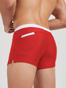 Maillots de bain pour hommes grande taille sexy avec poche zippée, shorts de plage pour sports - Rouge - Voir 4