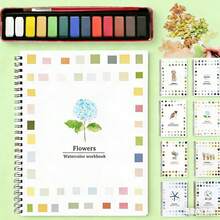 Beginner Watercolor Paint Set & Coloring Workbook, Simple Nature Animal Scenes, Creative Art Craft Kit Gift For Adults Teens (Without Palette) - Hoa - Xem 1