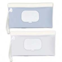 Baby Wipes Holder 2 Pack Reusable Wipes Pouch Travel Wipes Case Portable Wipe Dispenser For Diaper Bag Blue Beige - 如圖所示 - 查看 1
