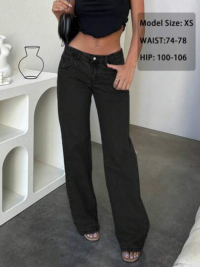 New Popular European And American Street Style Simple Daily Commuting Casual Low-Waist Straight Women's Jeans Spring Black