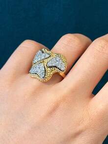 Bộ trang sức gồm bông tai và nhẫn hình trái tim bằng thủy tinh mạ vàng 18K kiểu cổ điển, chất liệu đồng giả cổ, thích hợp làm quà tặng sinh nhật và phụ kiện dự tiệc. - Vàng - Xem 11