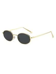 Visivana 1 Pair Women's Gold Oval Metal Small Frame Retro Solid Color Personalized Fashion Street Style Runway Fashion Glasses - Gold - View 3