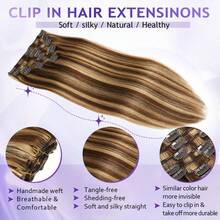 Clip In Human Hair Extensions Ombre Brown To Caramel Blonde Thick Silky Straight Clip In Double Weft Brazilian Human Hair Extensions Full Head Color 4/27 18 Inch - S4/27 - Xem 5