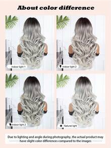 Tóc giả dài 24 inch màu ombre, rẽ ngôi giữa, kiểu tóc xoăn, thanh lịch và thời trang dành cho nữ, tóc giả tổng hợp chịu nhiệt được làm bằng máy, phù hợp để đội hàng ngày, đi du lịch, dự tiệc và lễ hội, món quà lý tưởng cho các cô gái trong dịp lễ. - Màu xám ombre - Xem 10