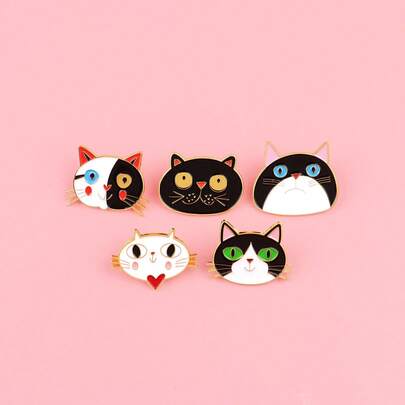 1pc Cute Cartoon Cat Brooch, Enamel Lapel Pin - Adorable Badge For Backpacks And Clothes