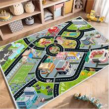儿童汽车地毯，玩具汽车和火车游戏垫，儿童道路交通游戏垫，防滑底游戏区地毯，儿童卧室和游戏室的理想礼物 - 彩色 - 查看 3