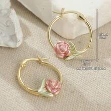 1pair, Romantic Rose Flower Earrings, Gold Earrings, Women's Daily Jewelry Gifts - Multicolor - View 4