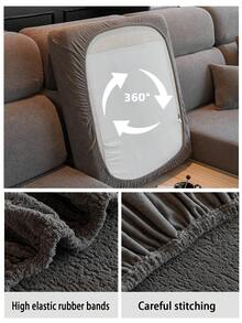 1pc Plush Jacquard Anti-Slip Sofa Seat Cushion Cover, Soft & Skin-Friendly, Pet-Proof, Elastic Sofa Slipcover, Suitable For L-Shaped Sofa And 1/2/3/4 Seater Sofa, Applicable For All Seasons (Sold Individually) - Dark Grey - View 8