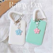 1 Piece Acrylic Photo Card Case Keychain - Cute Photo Card Holder With Spring And Flower Pendant (Green & White) - ID Card Holder & Bus/Credit Card Holder - Card Holder + Spring + Small Flower Pendant - View 6