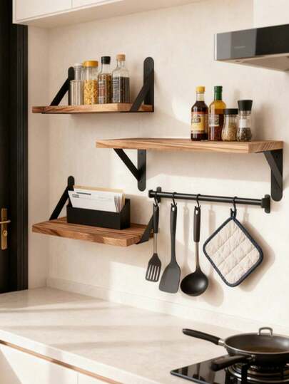 1pc Black Multi-Function Wall Mounted Storage Rack, Suitable For Study, Living Room, Bedroom, Kitchen, Bathroom, Toilet, Bookshelf, Space-Saving Wall Shelf, Home Decor, Office, Bedroom Wall Rack, Storage Organizer