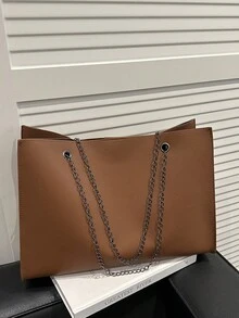Túi xách cỡ lớn dành cho nữ, túi đeo vai dây xích thời trang cá tính mới, đa năng, phù hợp cho người đi làm. - màu nâu - Xem 8