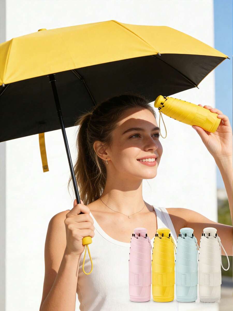 1pc Foldable 5-Fold Compact Umbrella, Dual-Use For Rain And Sun, Capsule Umbrella, UV Protection, Pocket Size, Premium Style For Women - Multicolor - View 1