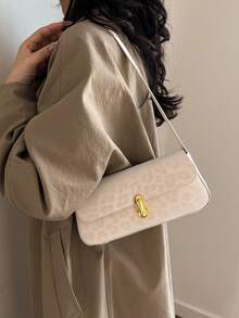 1个时尚豹纹女士单肩包，简约设计，金属旋扣，PU材质，时尚百搭的腋下包，适合日常通勤 - 白色 - 查看 5