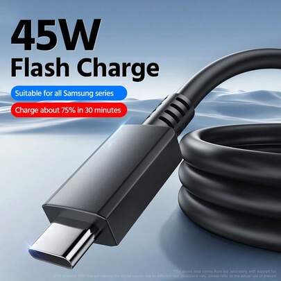 كابل شحن سريع فائق 45 واط، منفذان من نوع C، تيار عالي 5 أمبير، يدعم بروتوكول SFC، متوافق مع سلسلة S24/S23/S22/Ultra/Note/Z، جسم كابل سميك مقاوم للكسر، للأجهزة، شحن سريع منخفض درجة الحرارة، إخراج مستقر، كابل شحن سريع طويل الأمد للهواتف والأجهزة اللوحية