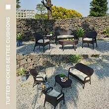 Cojines de Mimbre para Uso Exterior e Interior Todo Tipo de Clima 3 Piezas 1 sofá de Dos plazas y 2 Cojines Impermeables en Forma de U para Muebles de Patio sofá de Mimbre y Color Beige - Beis - Ver 5