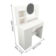 Tocador De Maquillaje Con Espejo Led Y Cajones Taburete Blanco - Blanco - Ver 2