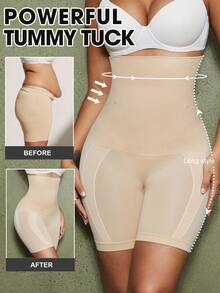 1 pieza Pantalones cortos moldeadores para mujer, panty de control de abdomen sin costuras - Albaricoque - Ver 1