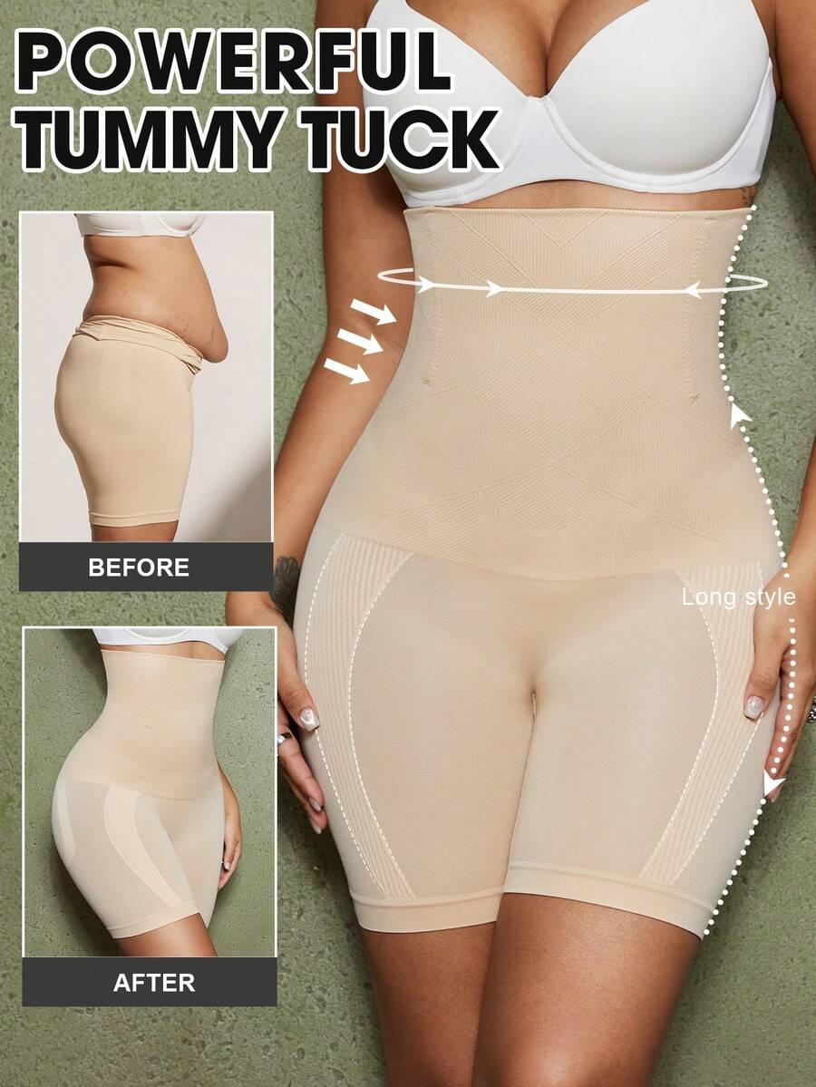 1 pieza Pantalones cortos moldeadores para mujer, panty de control de abdomen sin costuras - Albaricoque - Ver 1