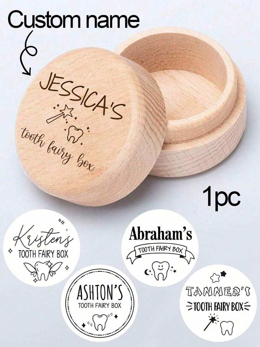 Personalized Tooth Fairy Box - Keepsake Tooth Collector Box With Name/Date - Baptism, Birthday And Party Gift Tooth Holder (Customizable Name Label And Angel Design), Functional, Decorative, Lettered, Fashionable, Modern, Colorful, Cute, Casual, Customized, Personalized, Unique, Son, Daughter, Back To School - Multicolor - View 1