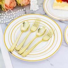 50-Piece Golden Fork Spoon Party Decorative Cutlery Set (Reusable) - Including 50 Pieces Forks, 25 Tablespoons - Repeat Cleaning And Use Wedding Cutlery Sets, Party Holiday Parties, Dinner, Wedding, Wedding, Kitchen, And Valentine's Day - Multicolor - View 2